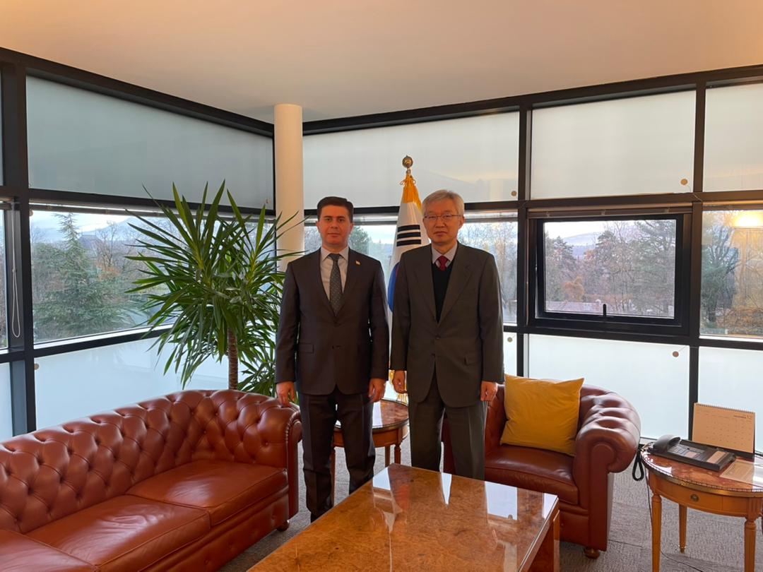 Meeting of the Minister of Economic Development and Trade of the Republic of Tajikistan Zavkizod Zavqi Amin with the Permanent Representative of the Republic of Korea to the United Nations and other international organizations in Geneva, Mr. Taeho Lee